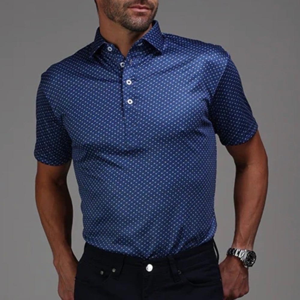 Collars & Co Mens Polo Shirt Golf Los Abos Blue Star S Small Dress Collar NWOT